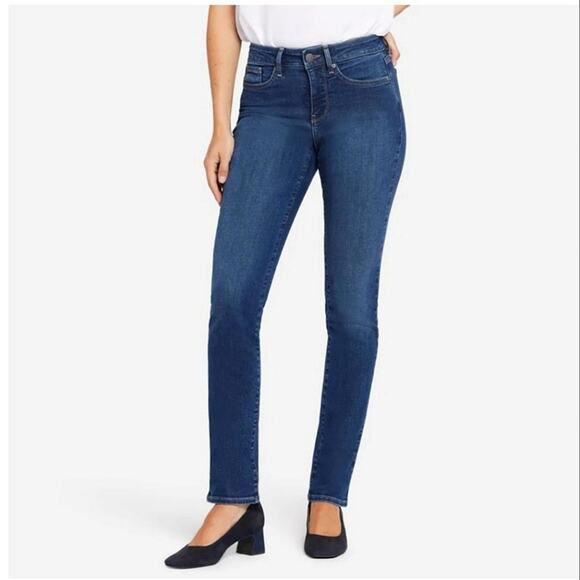NYDJ Sheri Slim High Rise Straight Leg Blue Denim Jean Size 12P - Picture 1 of 16